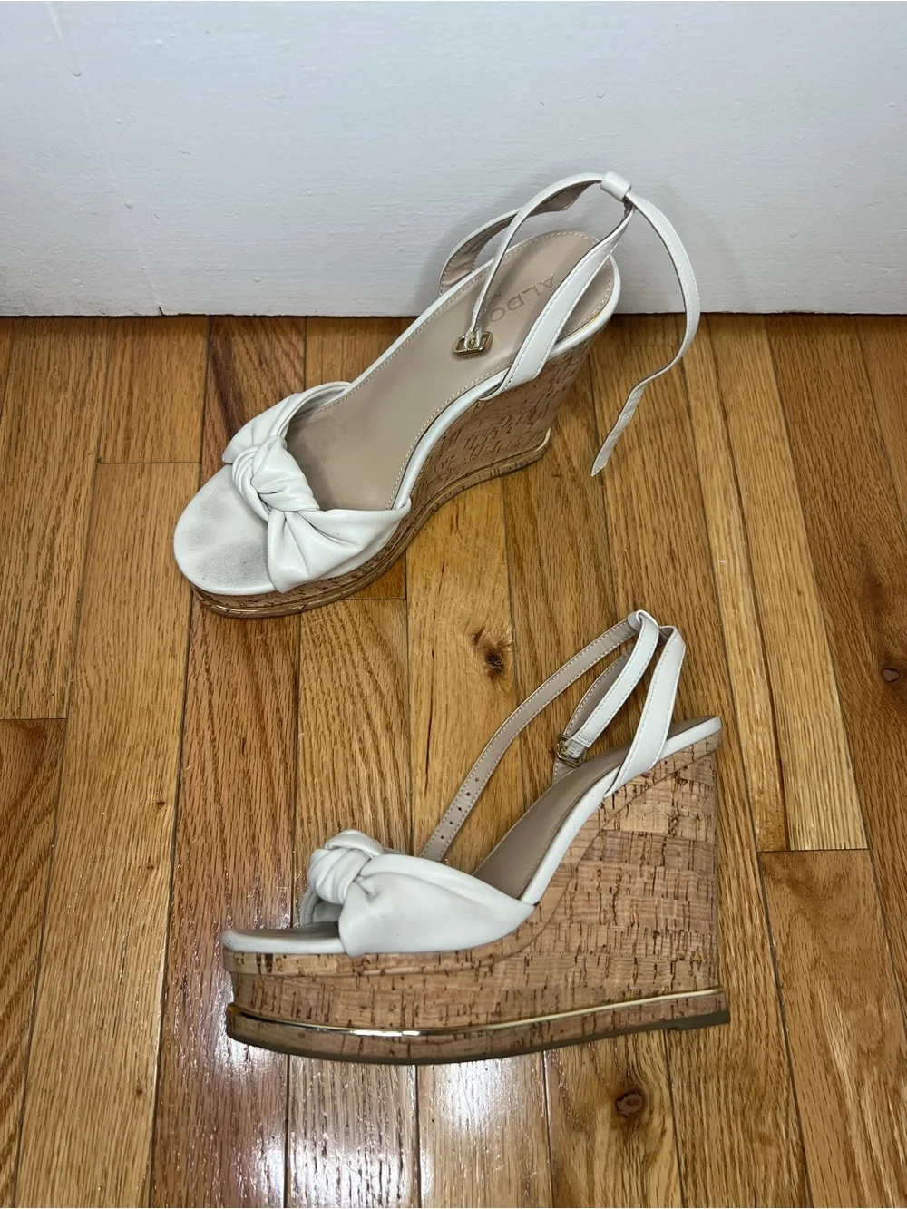 ALDO Ivory Knot-Front Cork Wedge Sandals